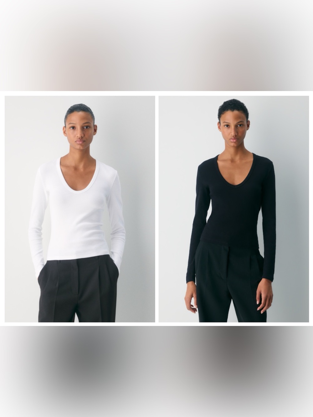 Set of 2! Aritzia Home Stretch Drift V-Neck Long Sleeve Tops - Black + White
